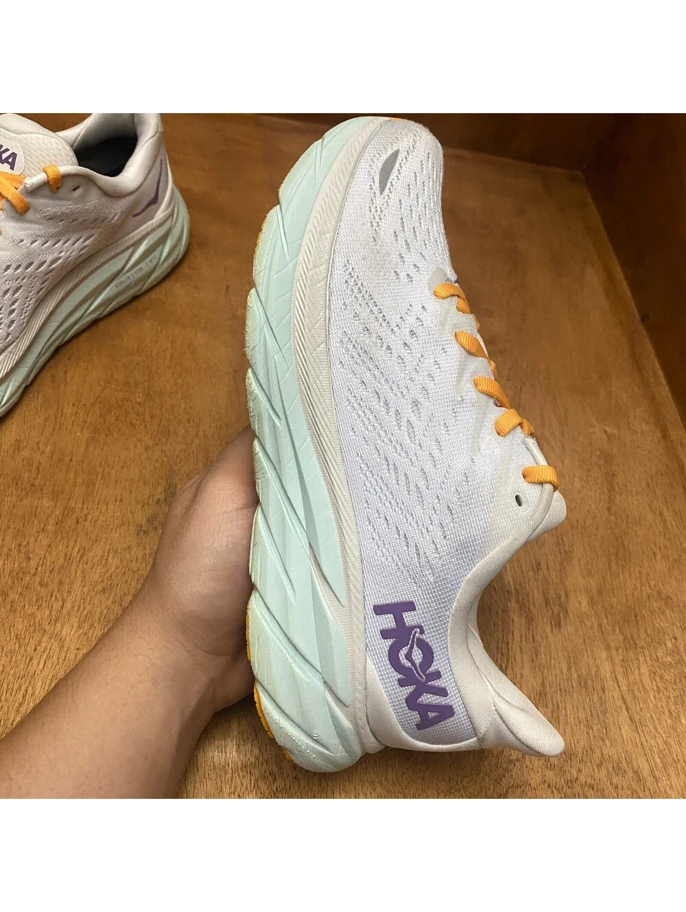 Hoka One One Clifton 8 Running Shoes Womens Sz 6.5 B White Sneakers 1119394 BDBW